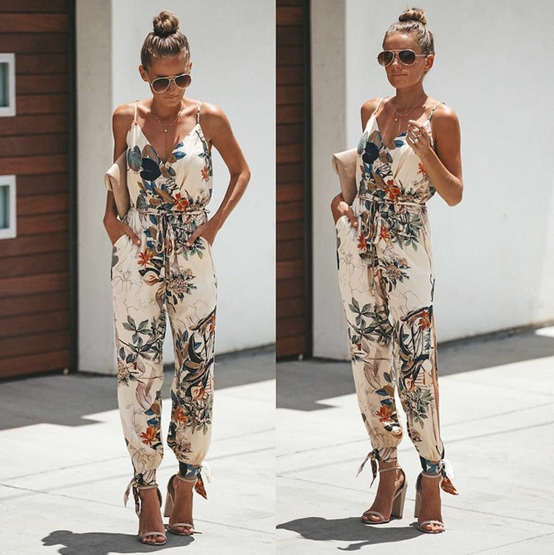 Femme Feminino Floral V Neck Playsuit Overalls Print Spring Summer Jumpsuit