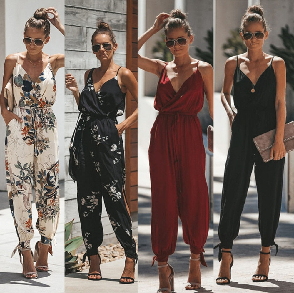 Femme Feminino Floral V Neck Playsuit Overalls Print Spring Summer Jumpsuit
