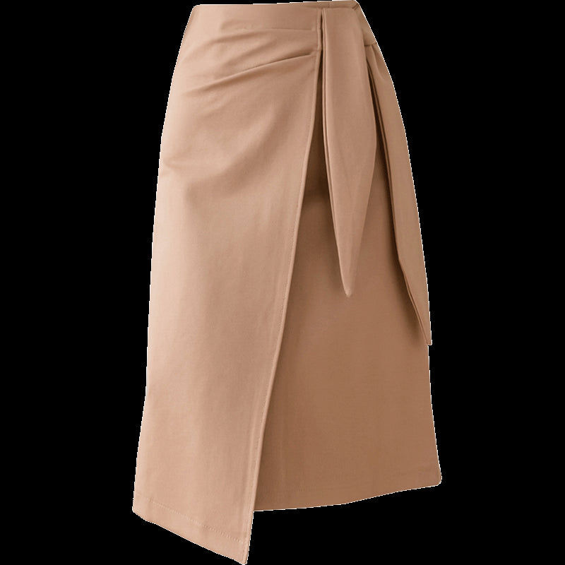 Autumn Winter Women's Mid-Length Elegant Casual High-waist Asymmetrical Hip-Wrapped Nylon Cotton Skirt Faldas Mujer Faldas