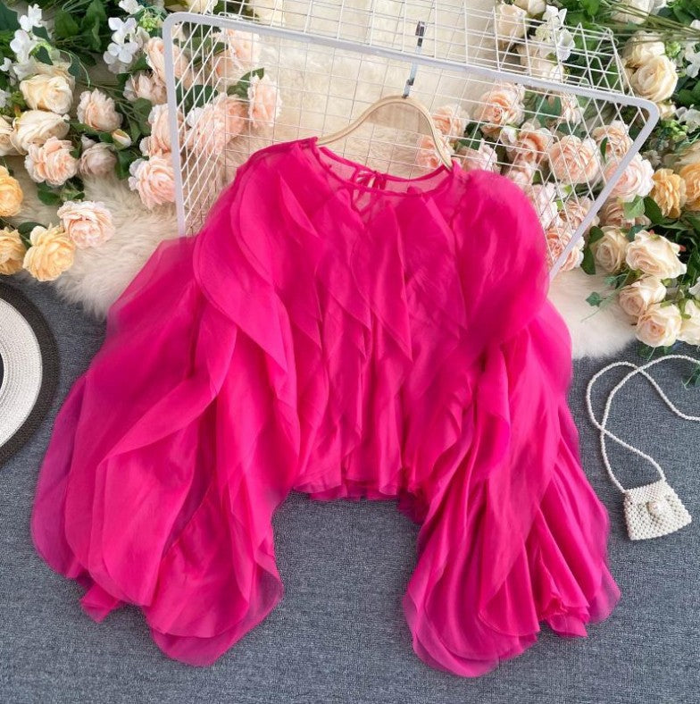 Design Sense Costumes Are Very Fairy Top New Women's Multi-Layer Ruffled Quality Chiffon Shirt