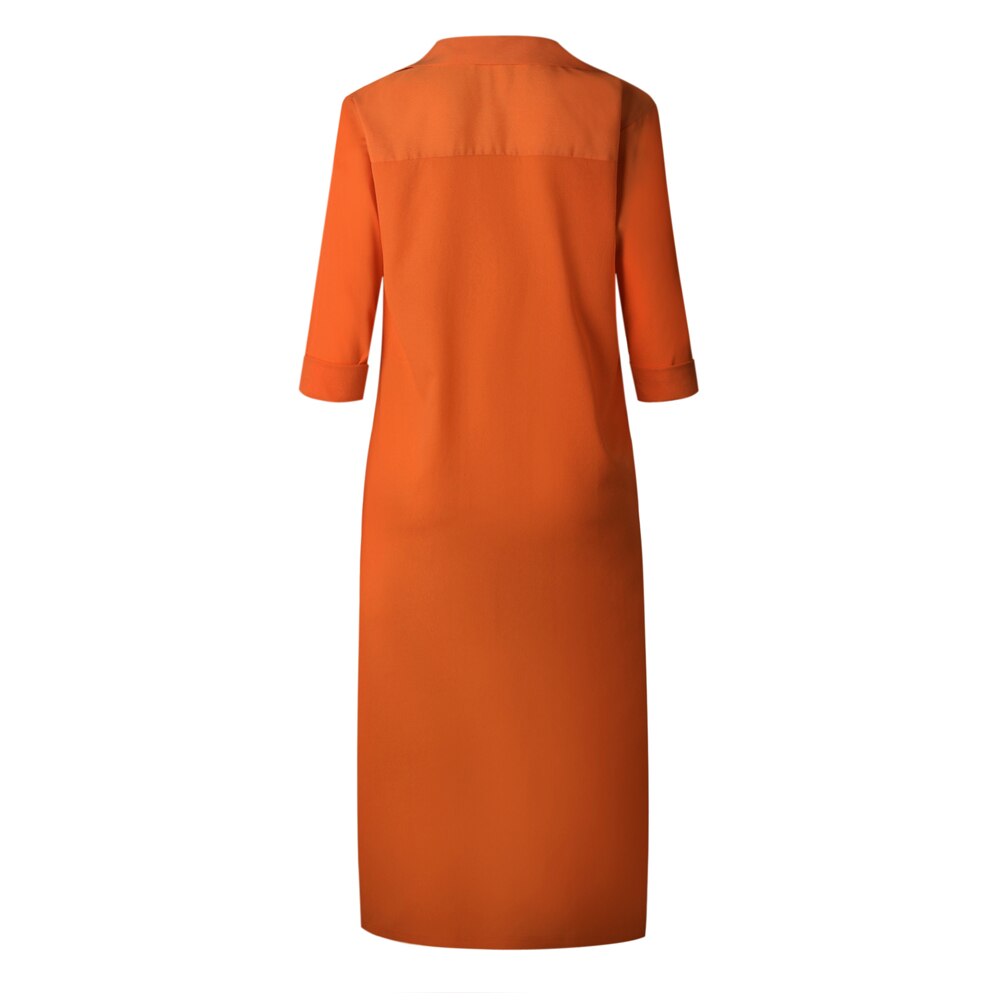 Autumn Winter Button Side Split Long Dress Women Solid Casual Loose Dress
