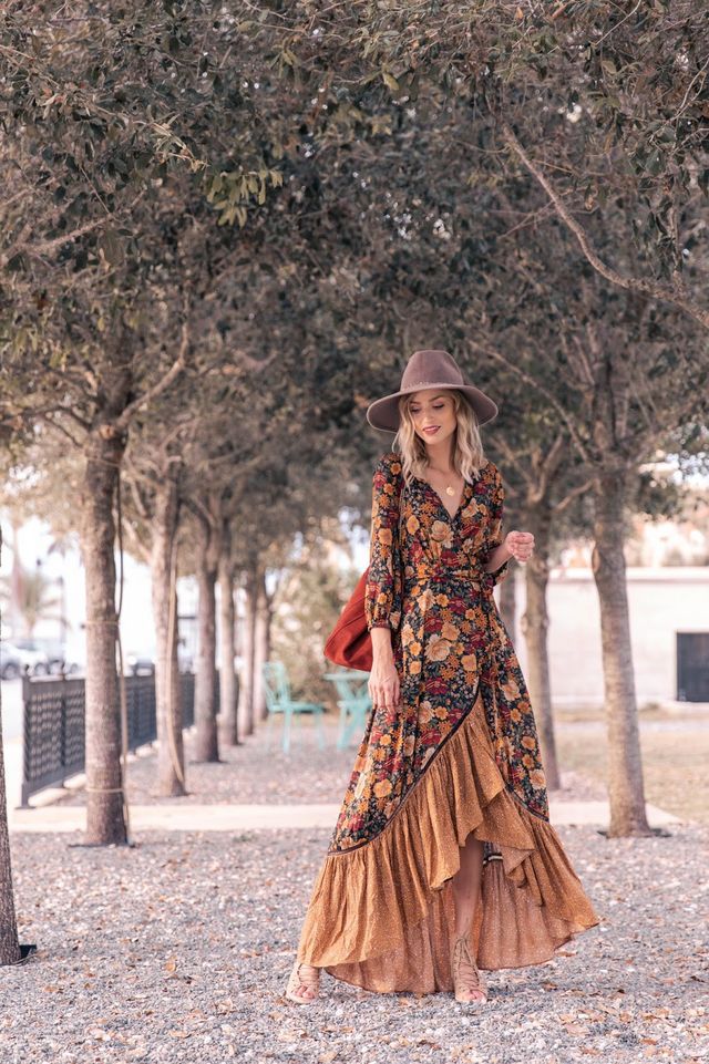 Autumn New Floor Length Dress Women's Long Sleeve Floral Vintage Irregular Maxi And Mujer Chic Wrap Dress
