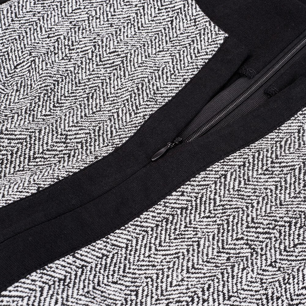 Retro Contrast Patchwork Wear to Work Business vestidos Office Bodycon Zipper Sheath Female