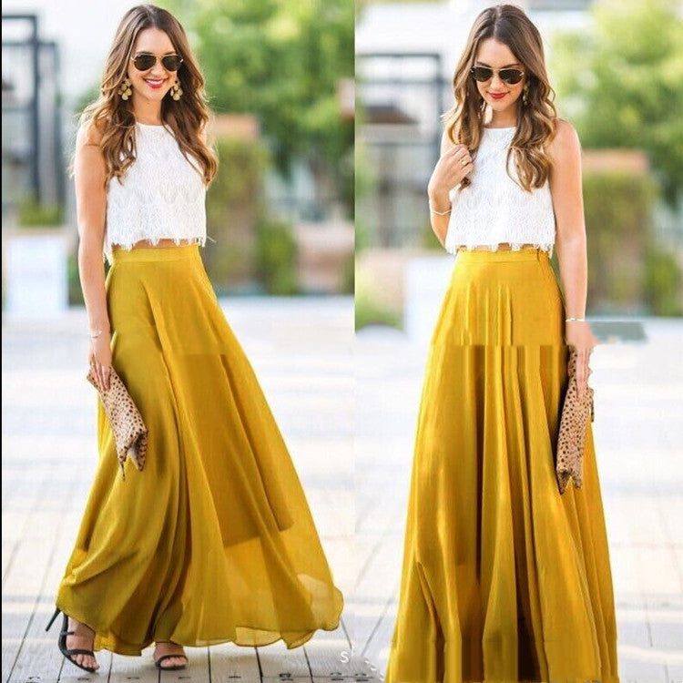 All Match Chiffon Waist Long Skirt High Waist Pleated Skirt