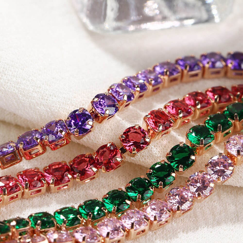 Luxury 4mm Cubic Zirconia Tennis Bracelets Iced Out Chain Crystal Wedding Bracelet For Women Men Gold Silver Color Bracelet