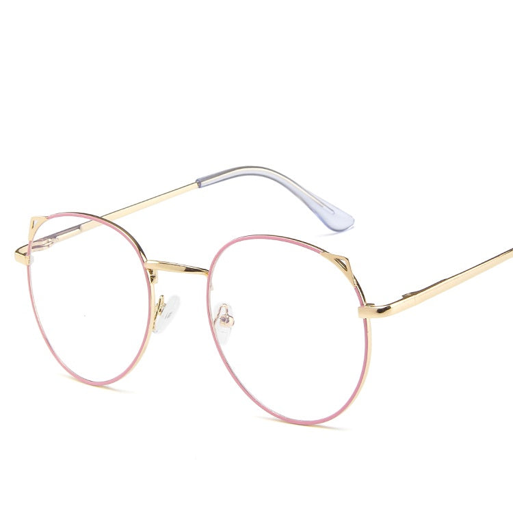 New metal anti-blue glasses fashion cat eye flat mirror spring foot computer student eye protection glasses frame