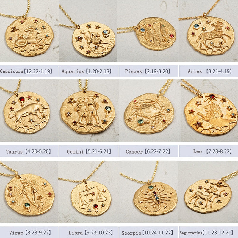 Artilady 12 Zodiac Necklace Pendant necklace Gold Constellation Necklace for Women Jewelry Party Gift