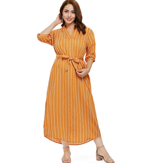 Plus Size Half Sleeve Striped Ankle Length Dress
