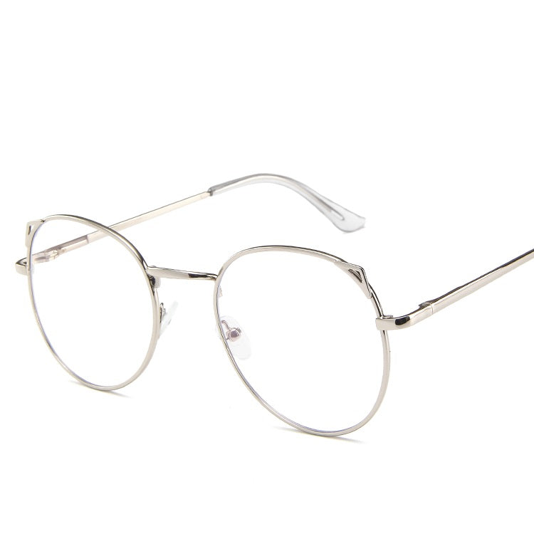 New metal anti-blue glasses fashion cat eye flat mirror spring foot computer student eye protection glasses frame