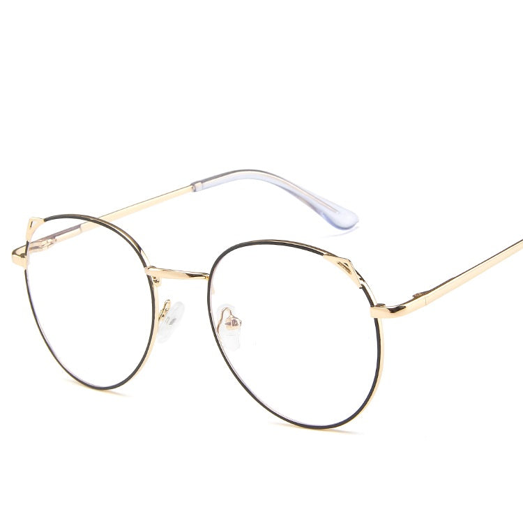 New metal anti-blue glasses fashion cat eye flat mirror spring foot computer student eye protection glasses frame