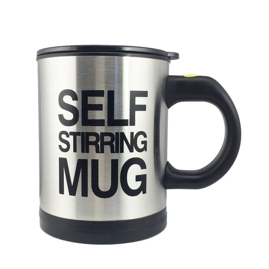 Creative Coffee Mug 400ml /13.5oz Stainless Steel Surface Cup with Lid Lazy Automatic Self Stirring Mug for Travel Office Home