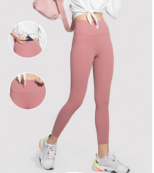 No embarrassment line tight-fitting nine-point yoga wear high-waist hip pocket sports fitness quick-drying sweatpants