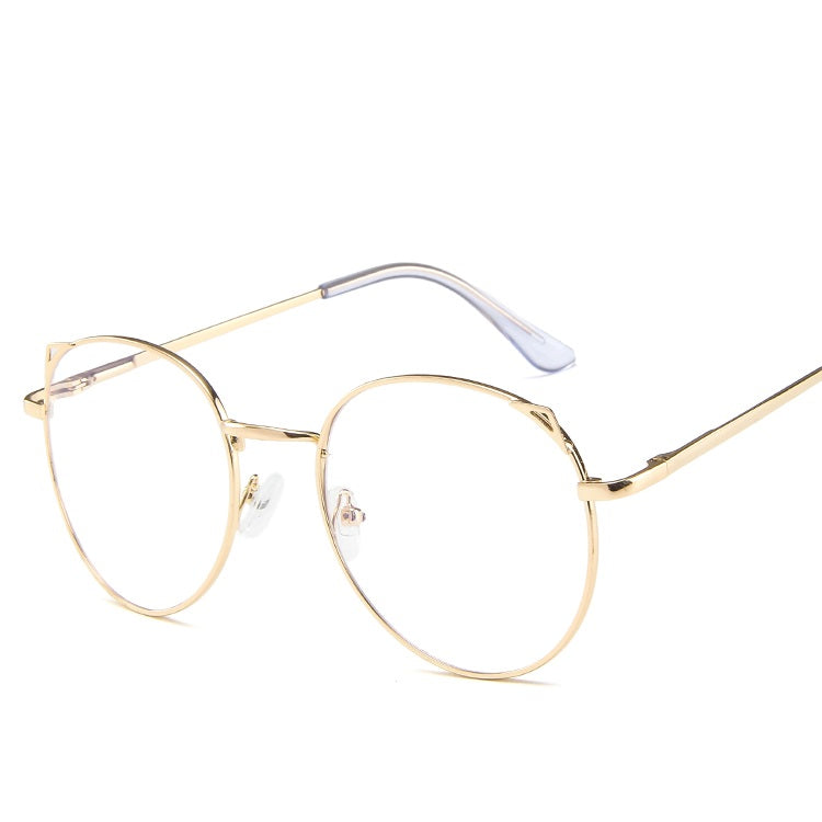 New metal anti-blue glasses fashion cat eye flat mirror spring foot computer student eye protection glasses frame