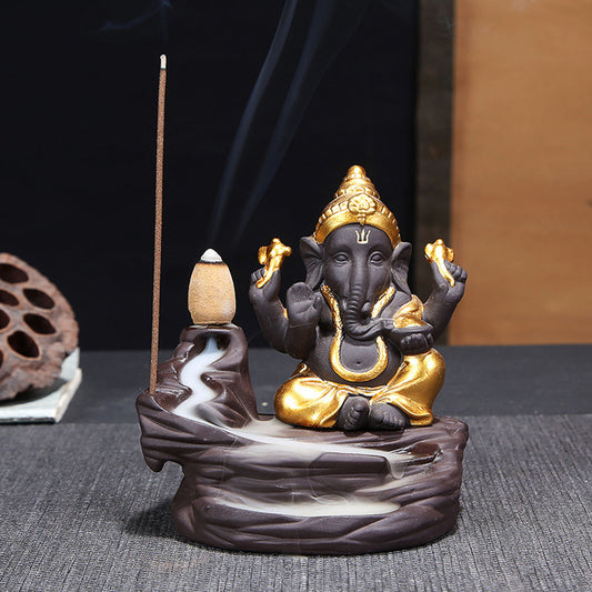 Elephant God Ganesha Backflow Incense Burner Meditation Ornaments Home Office Decoration Crafts