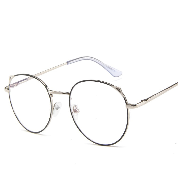 New metal anti-blue glasses fashion cat eye flat mirror spring foot computer student eye protection glasses frame