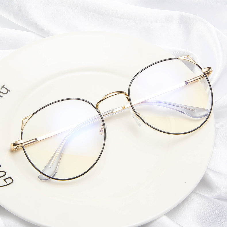 New metal anti-blue glasses fashion cat eye flat mirror spring foot computer student eye protection glasses frame