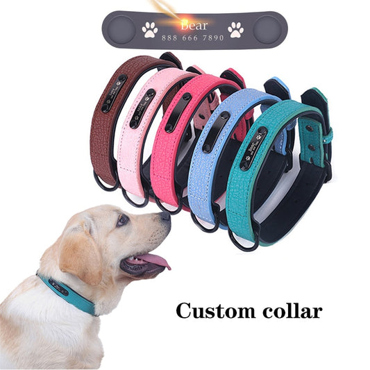 Dog Collar Personalized Custom Pet Dog Name Id Tag Adjustable Soft Leather Collar For Cat Puppy Medium Large Dogs